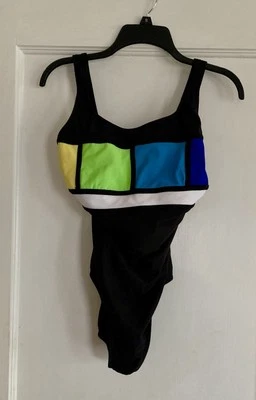 Longitude Swimsuit Womens 14 One Piece Color Blocks Yel Green Blue Bathing Suit - Image 1 of 4