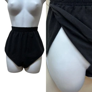 Vintage 80's Danskin Black Cotton Shorts Aerobics Jazzercise High Cut Open Side - Picture 1 of 10
