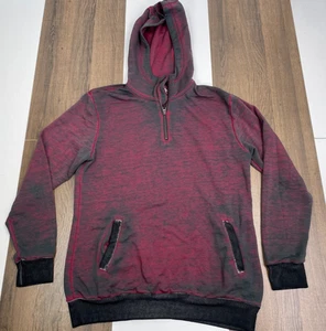 Felpa con cappuccio fibbia nera BKE uomo XL rossa erica 1/4 zip tasca grunge - Foto 1 di 9