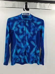 Athleta Blue Print 1/2 Zip Pullover Sweatshirt Womens Large Digital Geometric - Picture 1 of 8