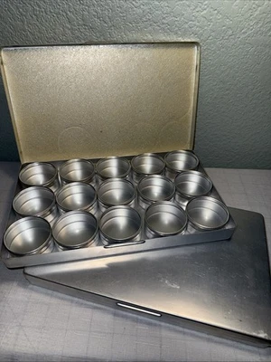Almacenamiento Organizar 15 Mini 2" Redondas Cajas de Lata Cuentas Artesanía Tapa de Vidrio Estuche de Metal X2 Foto 1 de 4