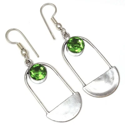 Pendientes de joyería de plata hechos a mano con piedras preciosas de cuarzo peridoto de 1,5"" Foto 1 de 4