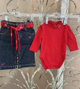 VTG OshKosh B’Gosh Jeans Set Pants & Top Sz 3-6 Months Red White Blue - Picture 1 of 10