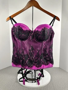 Frederick's of Hollywood Corset Bustier Womens Size 38 Purple Black Lace-Up Stra - Picture 1 of 11