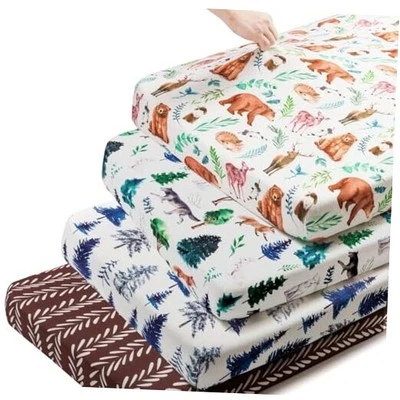 4 Упаковки N Игровые Простыни Лесные Животные Дерево Нейтральное Унисекс Подогнанные Baby N  - Изображение 1 из 4