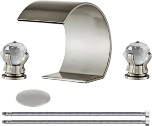 8" Widespread Bathroom Sink Faucet 3 Hole Waterfall Vanity Brushed Nickel - NEW - Picture 1 of 7