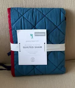 New Single Pottery Barn Kids Block Stripe Standard Quilted Sham BLUE/RED/GRAY - Picture 1 of 2