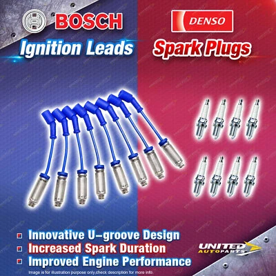 Bosch Sport Leads + 8 x Denso Spark Plugs for Holden Adventra Calais VT VX VY VZ - image 1 of 2