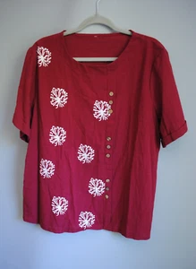 Cranberry Red Shirt size 1X 16W Dandelion Womens Top Linen-Like Short Sleeve NEW - Picture 1 of 8