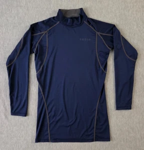 Tesla Logo Adult Large Shirt High Neck Long Sleeve Compression Stretch Navy Blue - Picture 1 of 6