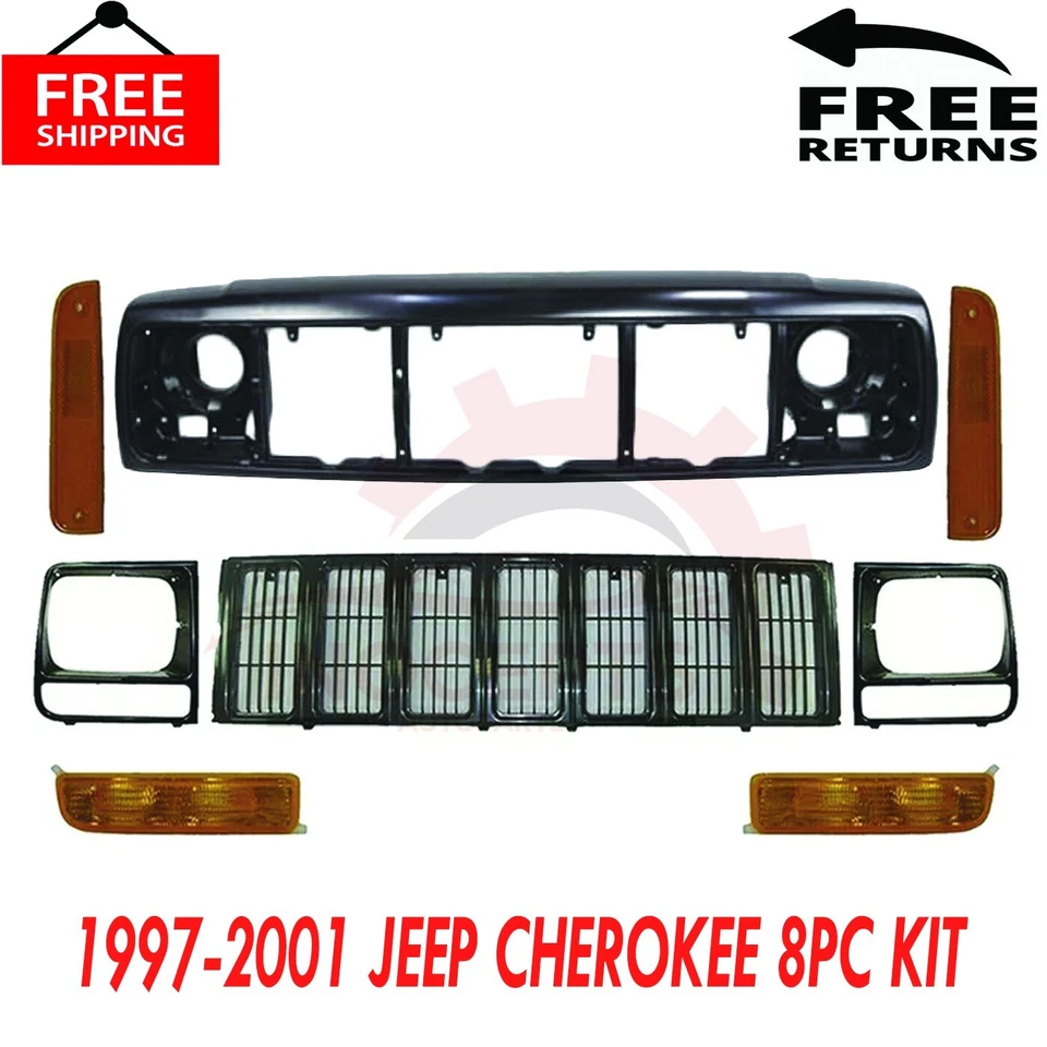 Front Grille Headlight Door Park Corner Lights For 97-01 Cherokee Header Panel - Imagem 1 de 4