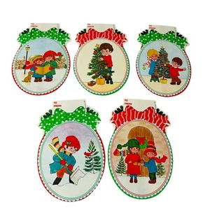 Lote de 5 etiquetas de regalo de Navidad Jeanmarie Jumbo vintage troqueladas 1980 adhesivas 7X4,5 - Imagen 1 de 6