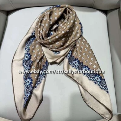 18 Momme Sand Wash Heavy Twill Silk Wrap Shawl Geometric Print Scarf 35" Beige - Image 1 of 4