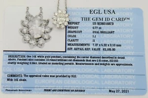 Oval Cut Diamond Halo Pendant Necklace 18" EGL 1.35 ct 14K White Gold Rtl $3,185 - Picture 1 of 12
