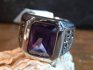 Men's Stainless Steel, Stunning Purple Zircon Ring, Size 9.75, UK T, 18 grams - Picture 1 of 24