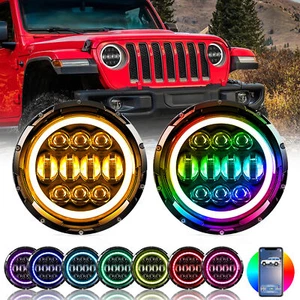 2x RGB 7 pulgadas redondos ojos de ángulo halo DRL LED faros para Jeep Wrangler JK APP - Imagen 1 de 13