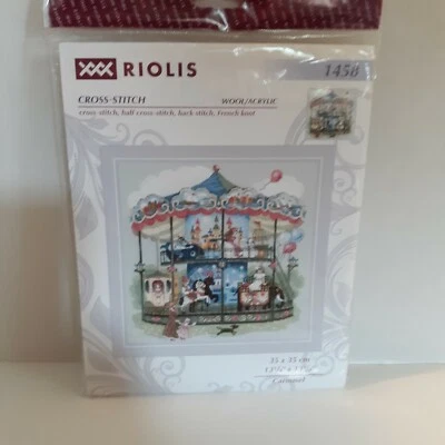 Carrusel Roilis Cross Stich Kit 1458 Caballos Elefante Ballena 13 3/4" x 13 3/4" NUEVO Foto 1 de 4