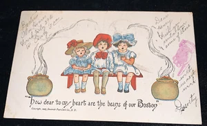 1907 Three Little Girls and Boston Baked Beans, Massachusetts Artist PC - Bild 1 von 3