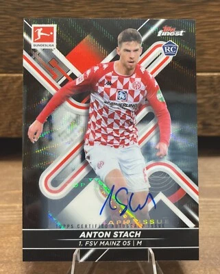 2022 Topps Finest Bundesliga Anton Stach RC Rookie Black Wave Auto / 150 - Image 1 of 2