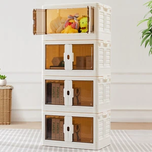 Lockable Organizer Boxes - Stackable Plastic Folding Storage Bins with Door Lids - Picture 1 of 15