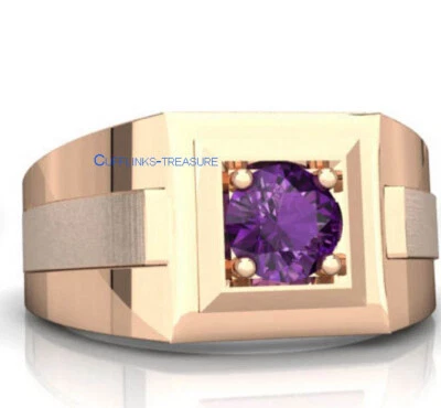 Anillo enchapado en oro rosa de plata esterlina 925 con piedras preciosas de amatista natural para hombre #5 Foto 1 de 4