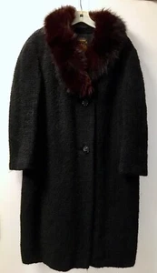 Retro Mode 60’er Jahre schwarzes Perser Lamm mit braunem Nerz Pelz eleganter Mantel. - Bild 1 von 11