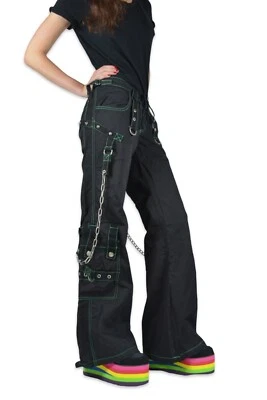 Rare Tripp NYC Bondage Baggy Goth Rave Grunge Black Green Details Pants AF6962 - Image 1 of 4