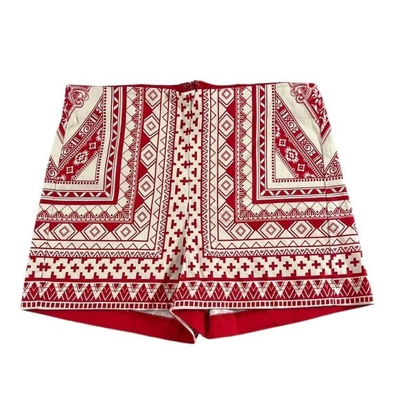 Pantalones Cortos Flying Tomato Rojo Blanco Estampado Tribal Cintura Alta Para Mujer Medianos Azteca Foto 1 de 4