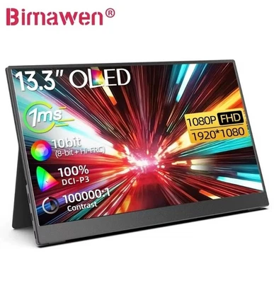 OLED 13.3" FHD Portable Monitor 1ms Response Time HDMI USB-C For Gaming PS5 Xbox - Image 1 of 4