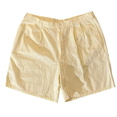 Pantalones Cortos T Harris London Para Hombres Seersucker Amarillo Rayas Plisado Talla 40 (se adapta a 38) Foto 1 de 4