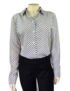 NUEVO CON ETIQUETAS Camisa Ann Taylo Blanca y Azul Estampado Margarita Abotonada Mujer Talla 6 - Imagen 1 de 10