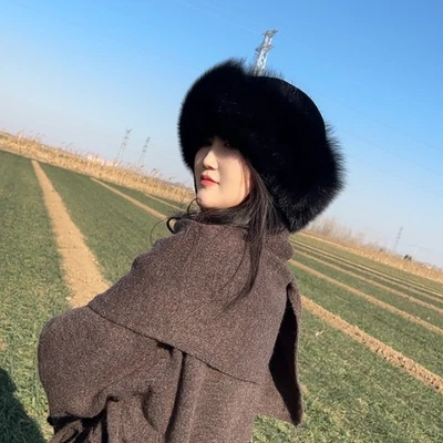 Sombrero de piel de zorro real para mujer sombrero de cubo de piel de conejo cálido sombrero cosaco ruso Ushanka Foto 1 de 4