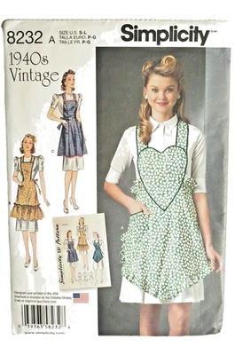Simplicity 8232, 1940’s Vintage Women’s Full Apron Sewing Pattern, 3 Views, S-L - Image 1 of 4