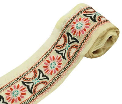 Sushila Vintage Yellow Saree Border Indian Craft Sewing Trim Embroidered Ribbon - Image 1 of 4
