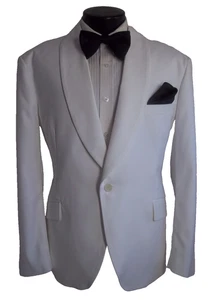 ( Bespoke Hockerty solid white 1 button shawl lapel wool dinner jacket, coat 44R - Picture 1 of 9