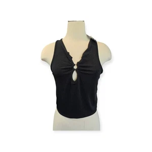 Women Forever 21 SIZE M BLACK RIBBED STRETCH Keyhole TANK TOP - Picture 1 of 5
