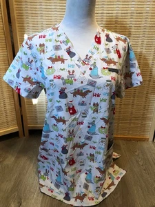 Blusa Médica Sanibel Navidad Dibujos Animados Pequeña S Lindos Perros Cachorros (H626) - Imagen 1 de 10