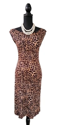 Mica Dress Sz P Brown Black Beige Midi Knit Women's Sheath XS S - Image 1 of 4