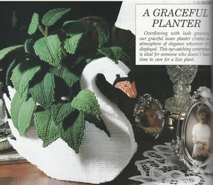 Swan Planter with Arrangement - 5-1/4"x9-1/2"x12" - Plastic Canvas Pattern ONLY - Picture 1 of 2