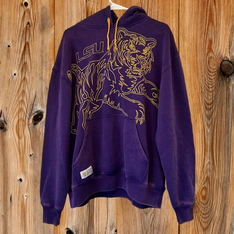 LSU Tigers Hoodie Sweatshirt Outlined Tiger Sz L Majestic Distressed Fade NCAA Cover