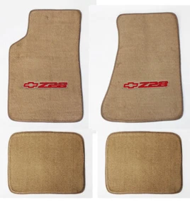 NEW 1982 - 2002 Camaro Floor Mats Tan Carpet Embroidered Z28 Logo Red Set of 4 - Picture 1 of 12