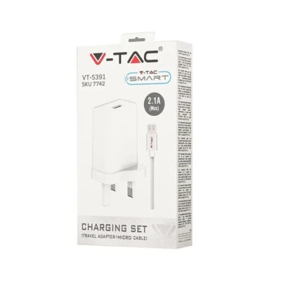 Fast 2A Mains UK Charger Adapter & Micro USB Braided Cable for Samsung, Huawei - Image 1 of 4