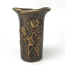 Dekorative Bronze Vase Blumen Relief Mid-Century Modern ca. 11,5cm Vintage