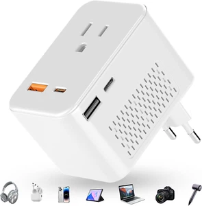 220V to 110V Voltage Converter US to Europe, European Travel Plug Adapter, PD 20 - Picture 1 of 7