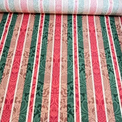 vtg fabricut upholstery fabric stanley king stripes red green damask 12 yards - Image 1 of 4