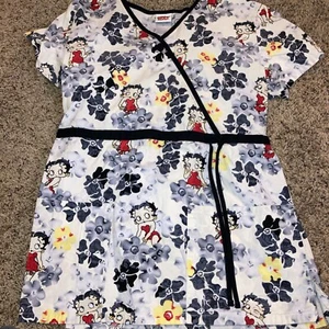 Nursing Sized Small Betty Boop Scrub Uniform Top. - Picture 1 of 3