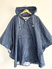 MADEWELL Packable Rain Poncho Blue Print One Size Pocket Hooded Drawstring EUC