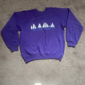 Vintage 80's Cape May Pullover Crewneck Sweatshirt Kids Youth Medium Purple - Picture 1 of 9