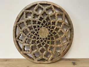 Boho Stil Wanddeko 40cm rund Mangoholz Massivholz Hindu Bali Wanddekoration Holz - Bild 1 von 3