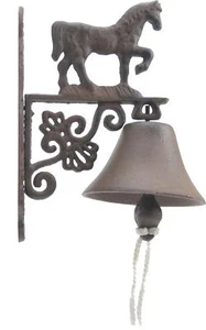 Cast Iron Dinner Bell Walking Horse Doorbell Farm Ranch Home Porch Decor Brown - Picture 1 of 2